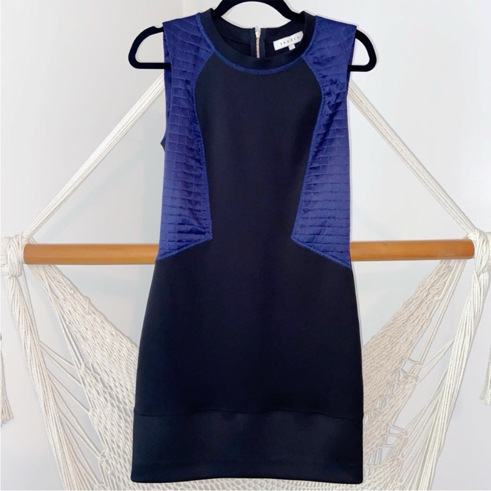 SANDRO Paris Reputation Color-block Scuba Quilted Panel Short Mini Sheath Dress